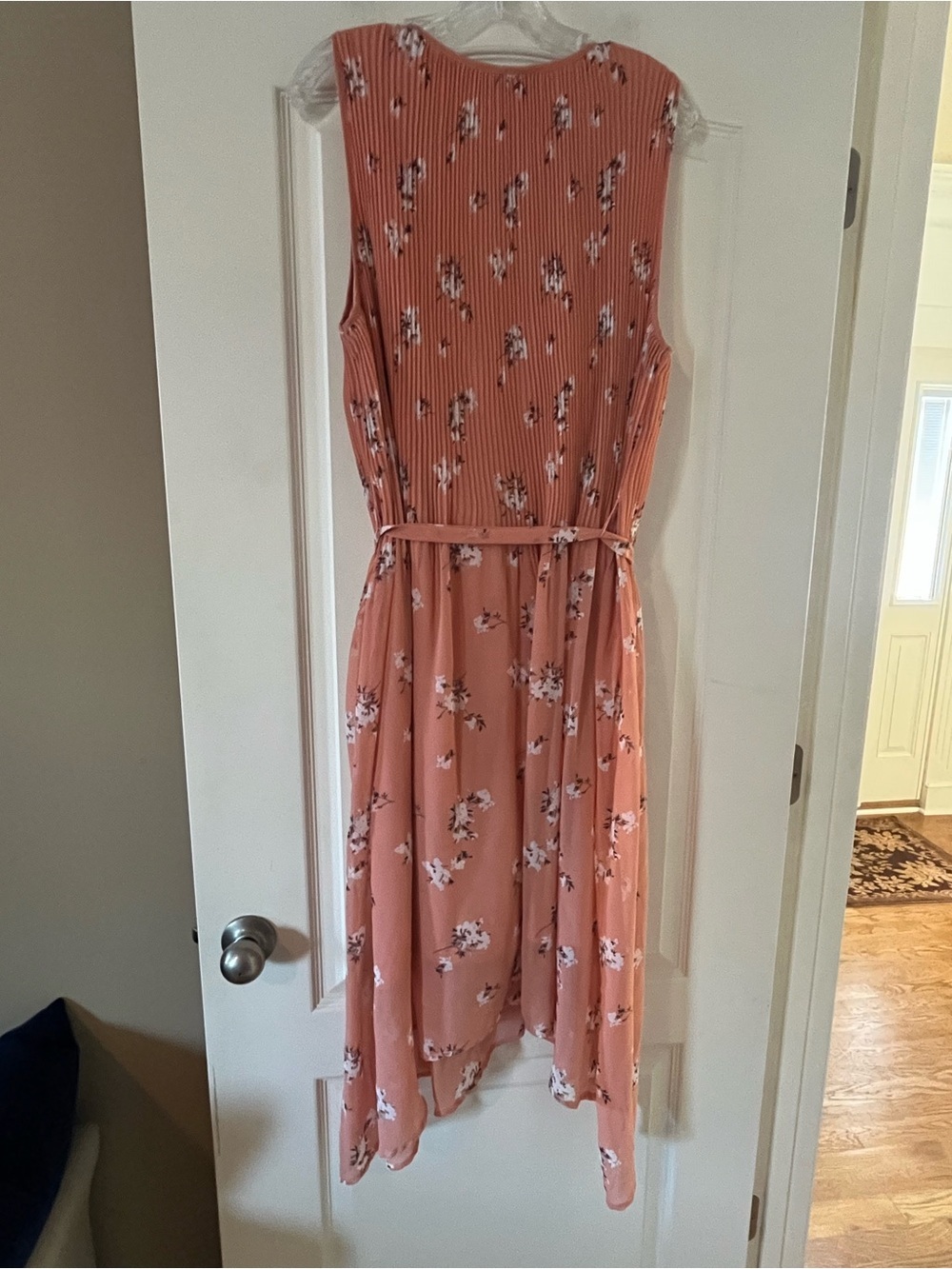 Ava & Viv Dusty Coral Floral Pleated Midi Asymmetrical Lined Dress Size 1X - Picture 8 of 16